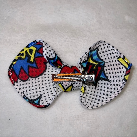 Comic Book Words Polka Dot Bandana Knotted Hair Bow - Picture 8 of 11